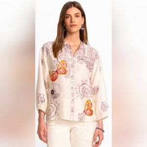 Johnny Was Silk Blend LUCINDA BUTTON DOWN SHIRT - size XL